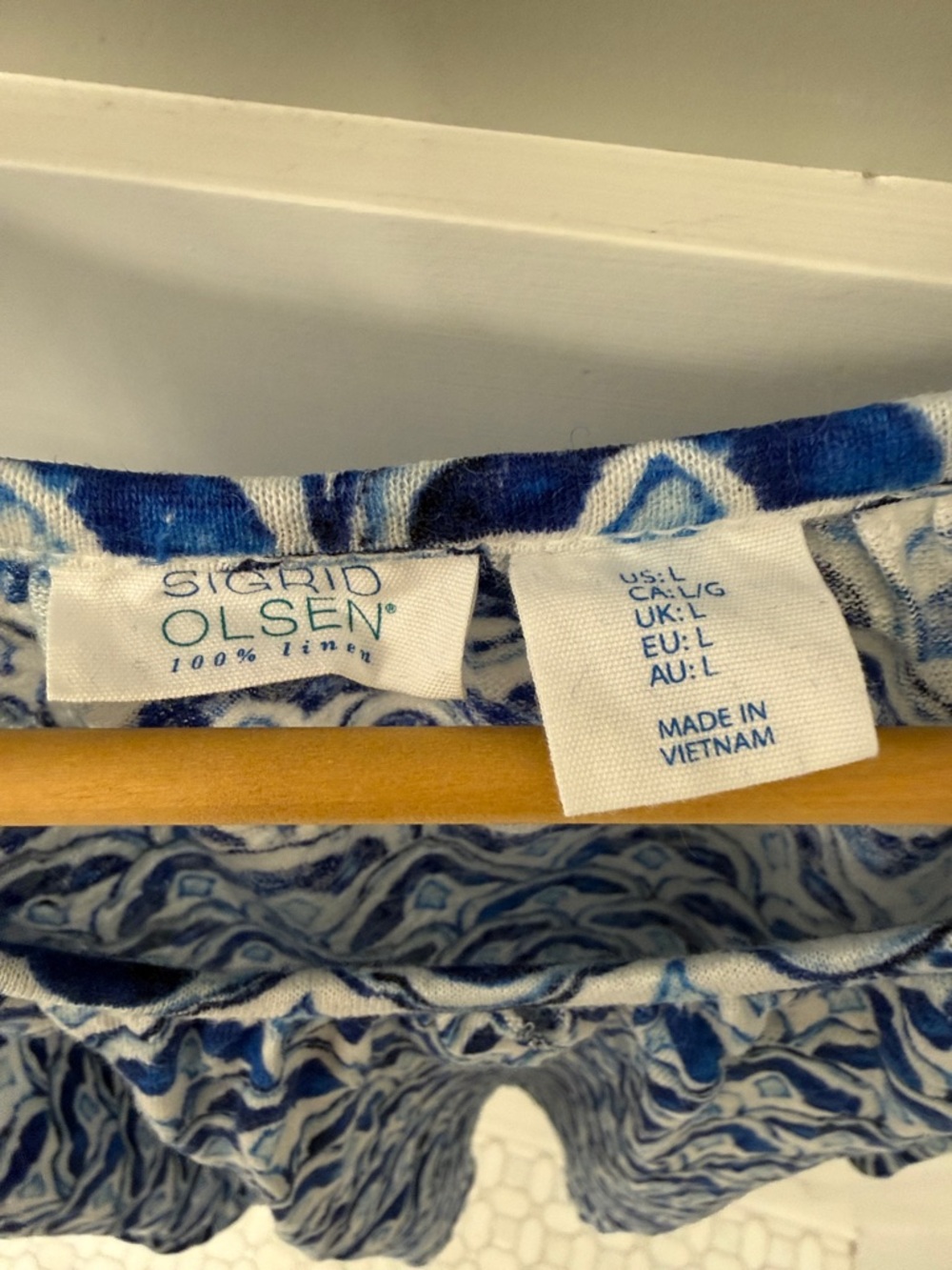 Sigrid Olsen Blue and White Printed Tank Top 100% Linen - Picture 2 of 3